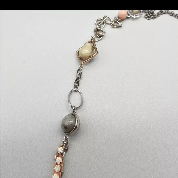 LOFT Necklace Rhinestone Chain Multicolor Station Beads 26" Costume Jewelry - Picture 13 of 16